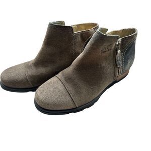 Sorel Womens Major Low Suede Side Zip Flat Ankle Boots Booties Sz 8.5 Olive